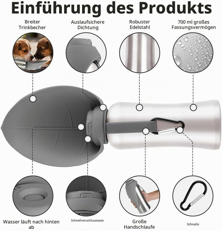 Tragbare Hunde Trinkflasche, 700 ML Isolierte Edelstahl Trinkflasche Für Hunde, Auslaufsichere Haust