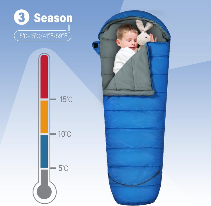 REDCAMP Kinderschlafsack für Jungen und Mädchen 175 x65 cm, Mumienschlafsack Bequem Leicht-Warm mit
