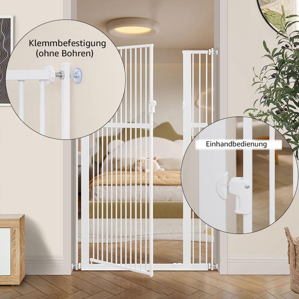 unipaws 142 cm hohes Türschutzgitter ohne Bohren – Druckmontiertes Hundegitter &amp; Türgitter für Katze