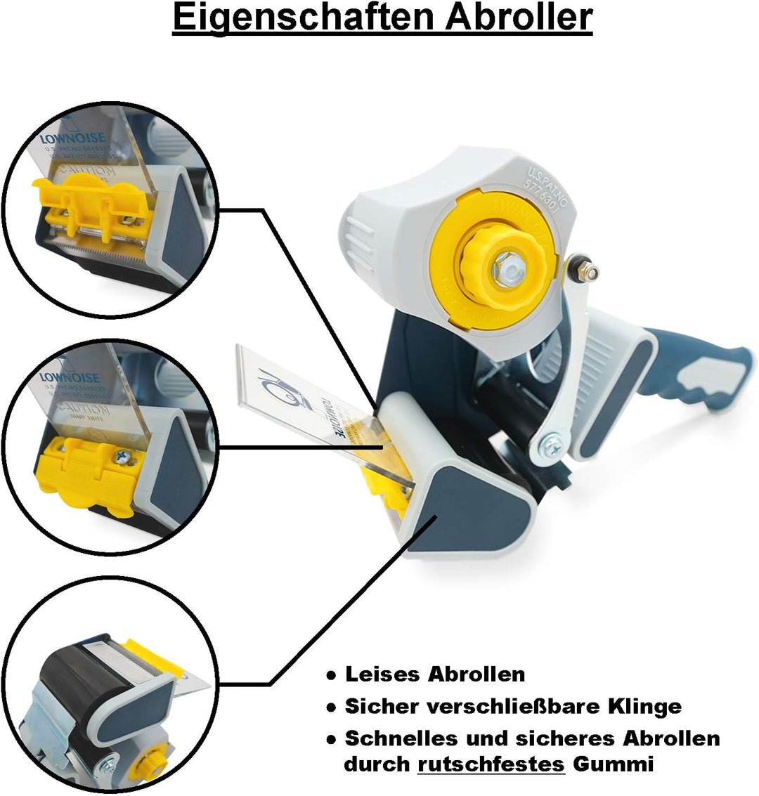 verpacking LowNoise Doppelkern Handabroller, für Klebebänder bis zu 50 mm Breite, auswechselbarem Me
