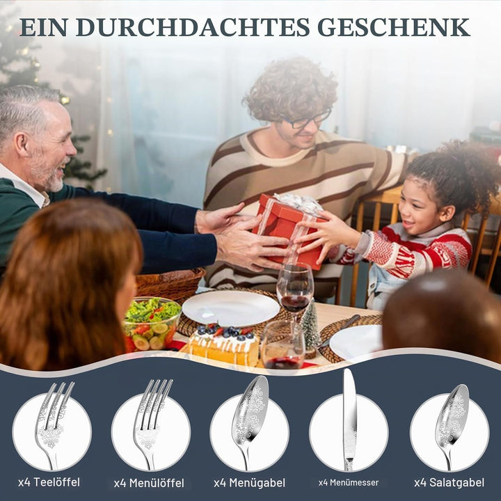 DRAGON RIOT Besteck Set 4 Personen - 20 teilig Edelstahl Besteckset, Silberbesteck mit Messer Gabel
