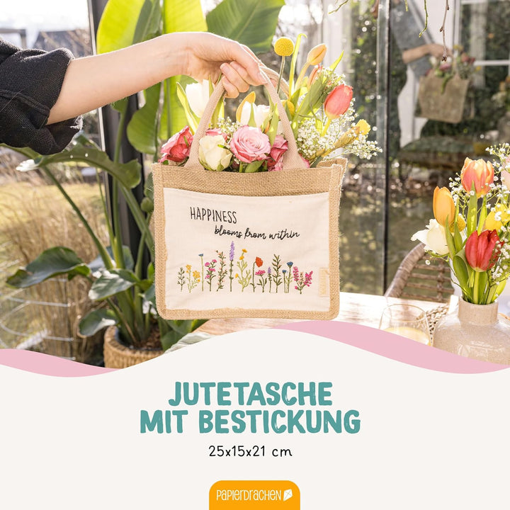 Papierdrachen Jutetasche Frühling - Geschenk und Dekoration zu Ostern - Happiness - Set 02 Frühling