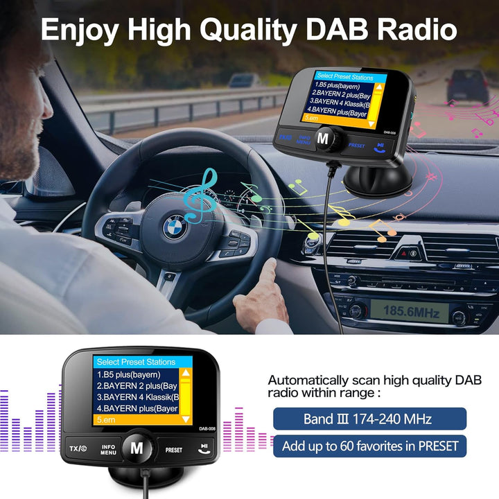DeeprBetter DAB Adapter für Autoradio, 2.4" DAB Plus Radio Auto FM Transmitter DAB+ Digitales Radio