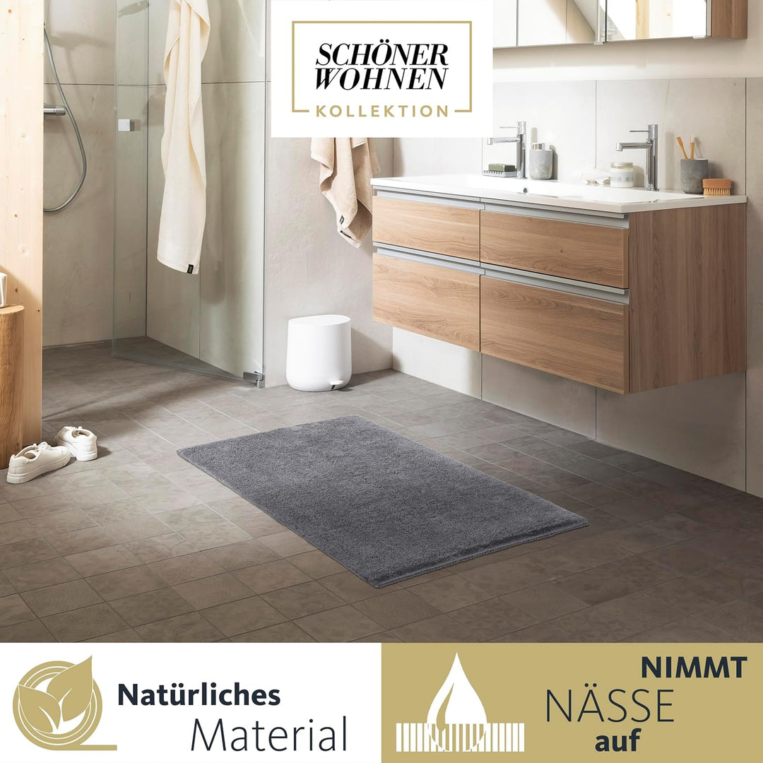 Schöner Wohnen Kollektion Badteppich einfarbig anthrazit 40 x 60 cm – waschbare Badematte rutschfest