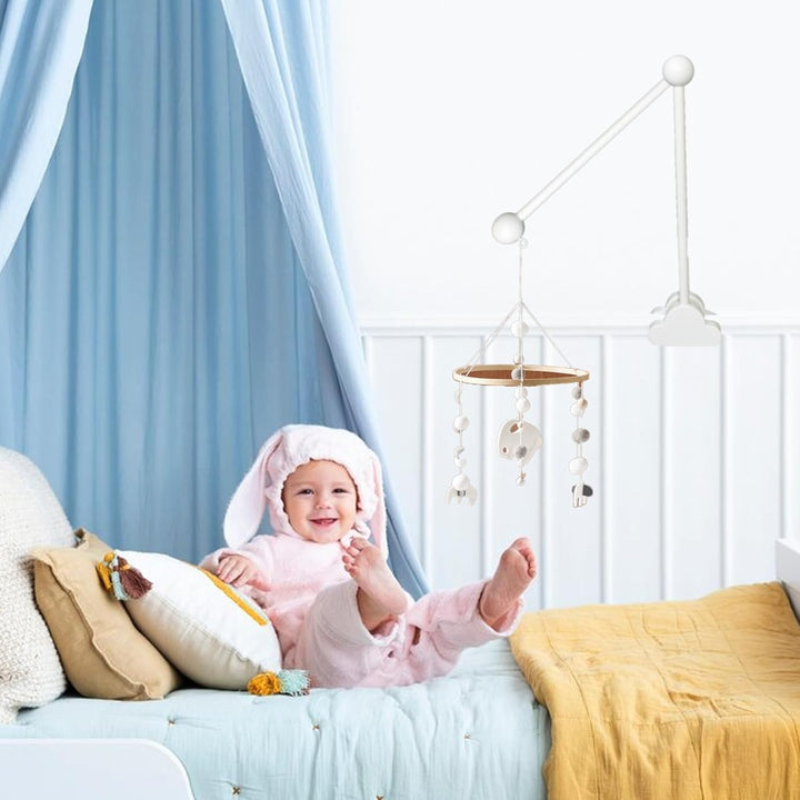 Baby Mobile Halterung, Abnehmbarer Verstellbar Weiss Holz Mobile Aufhänger Wickeltisch für Babybett,