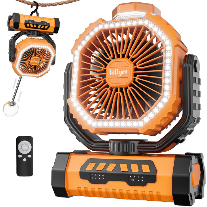 Outdoor Camping Ventilator mit Licht, 20000mAh Akku, wiederaufladbarer tragbarer Ventilator mit Fern