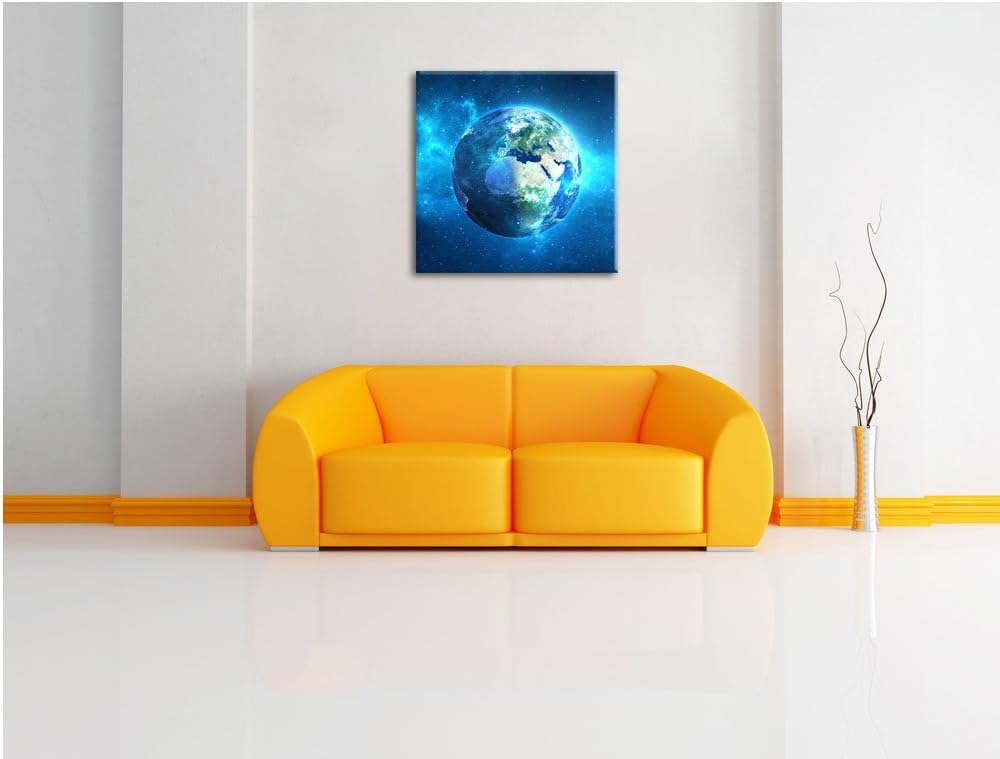Erde im Universum, Format: 70x70 auf Leinwand, XXL riesige Bilder fertig gerahmt mit Keilrahmen, Kun