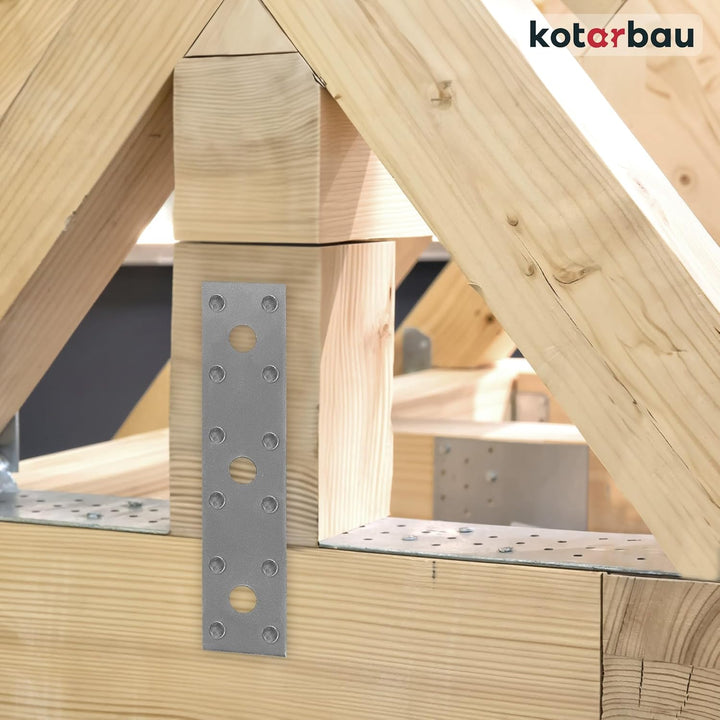 KOTARBAU® 9er Set Flachverbinder 150 mm x 35 mm Lochplatte Verzinkt Silber Holzverbinder Innen – Aus