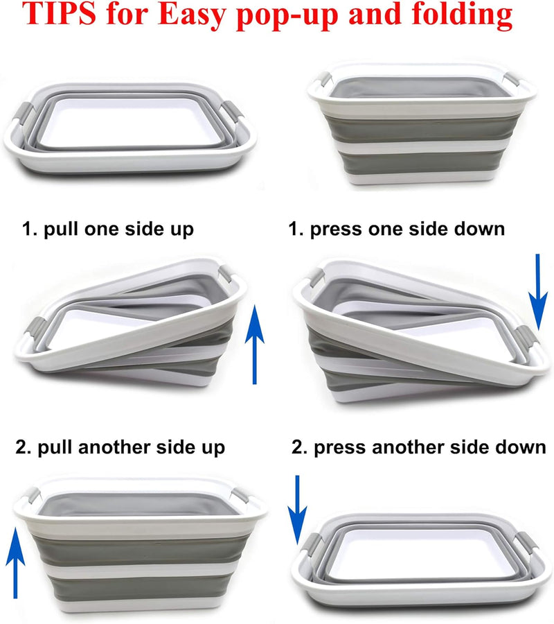 SAMMART 42L Wäschekorb aus Kunststoff, faltbar, faltbar, tragbar, platzsparend (Grau, 1) Grau 1, Gra
