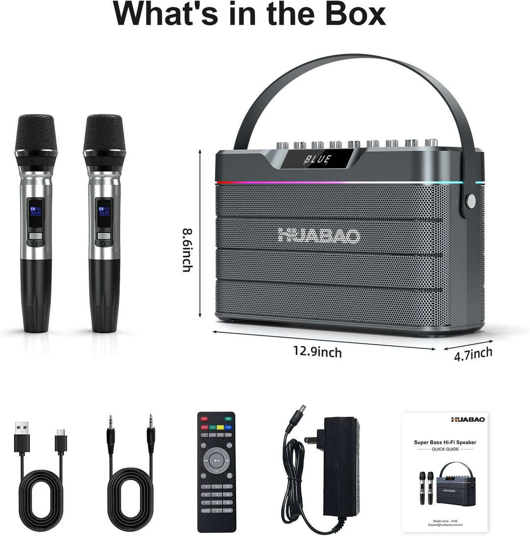 Karaoke-Maschine - 100W Bluetooth-Lautsprecher mit Super Bass, 2 drahtlose Mikrofone, tragbares PA-S