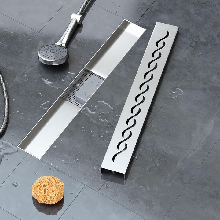 VILSTEIN Duschrinne 80cm, Edelstahl Bodenablauf Komplettset, extra flach, Siphon mit Geruchsstop, Ha