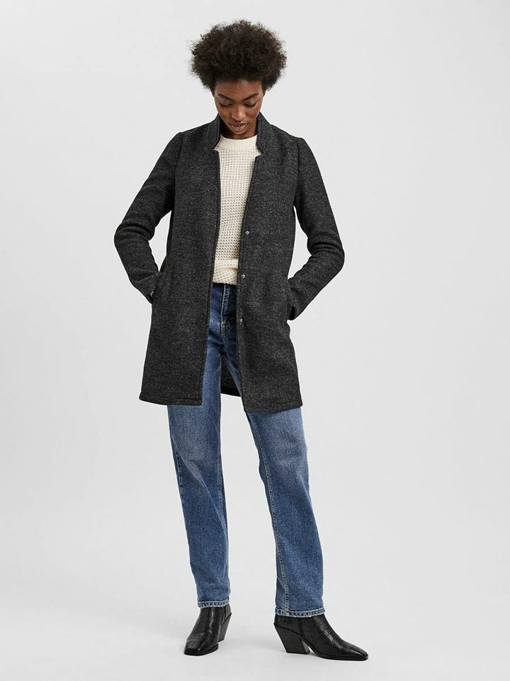 VERO MODA Damen Wollmischungs-Mantel XS Dark Grey Melange 2, XS Dark Grey Melange 2