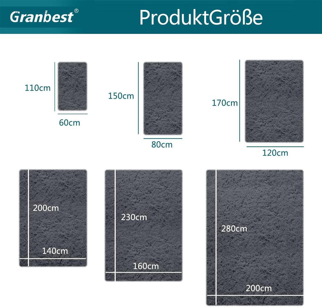 Granbest Shaggy Teppich Hochflor Langflor Teppiche für Wohnzimmer Moderner Flauschiger Kurzflor Tepp