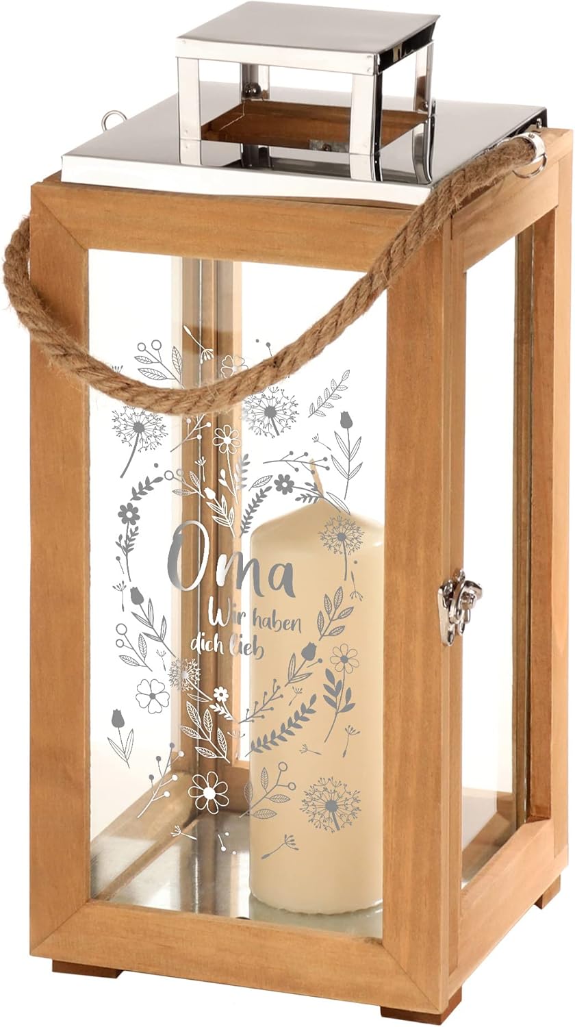 Laterne mit Gravur für Oma, Deko Kerzen Windlicht, Geschenk für Oma, Outdoor Garten Dekoration, Grav