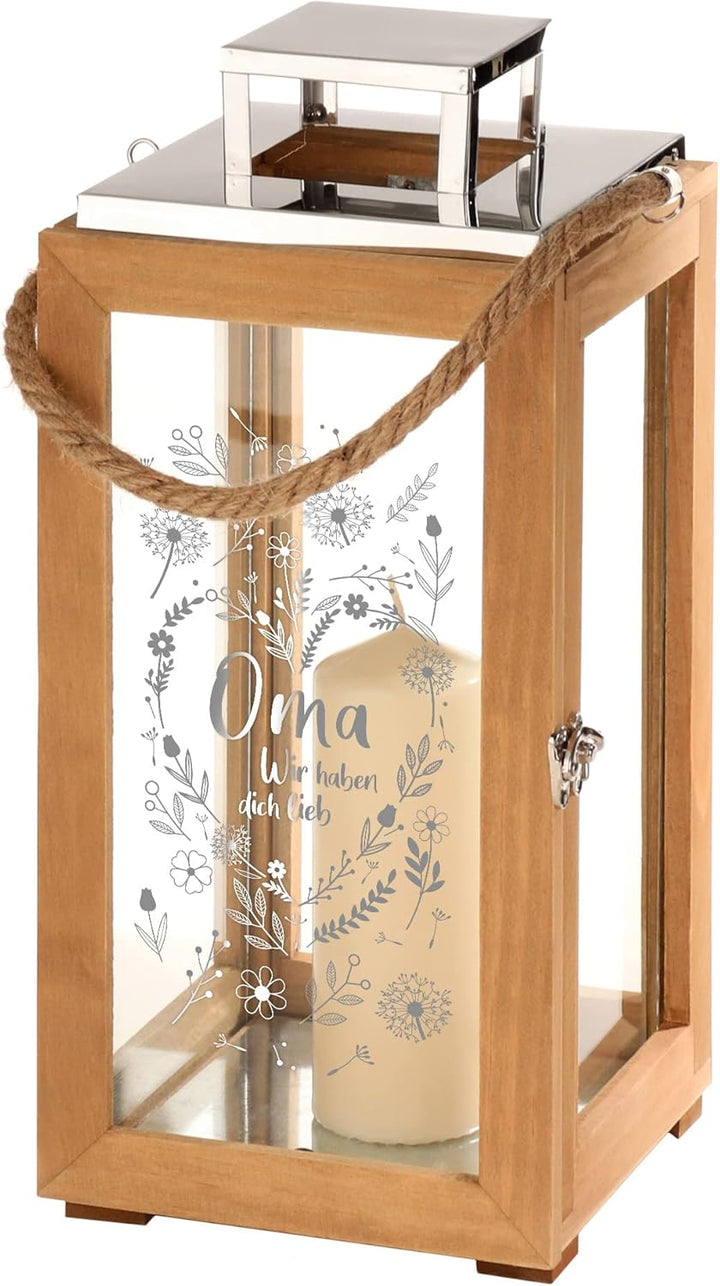 Laterne mit Gravur für Oma, Deko Kerzen Windlicht, Geschenk für Oma, Outdoor Garten Dekoration, Grav
