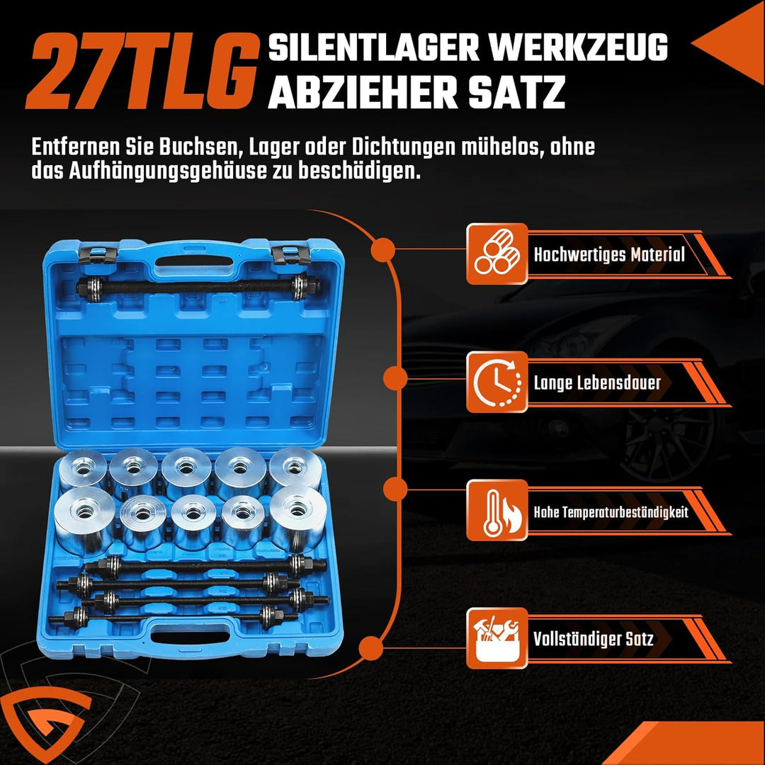 27tlg Radlager Abzieher Set, Silentlager Abzieher Werkzeug Gummibuchsen Druckhülsen Set mit Aufbewah