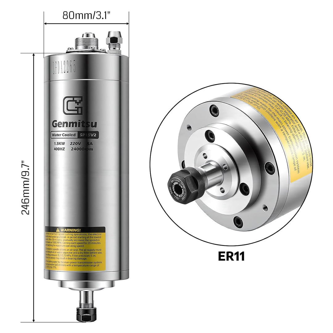Genmitsu CNC-Spindelmotor-Kit, 1,5 kW, wassergekühlter Spindelmotor, 24.000 U/min, ER11-Spannzange m