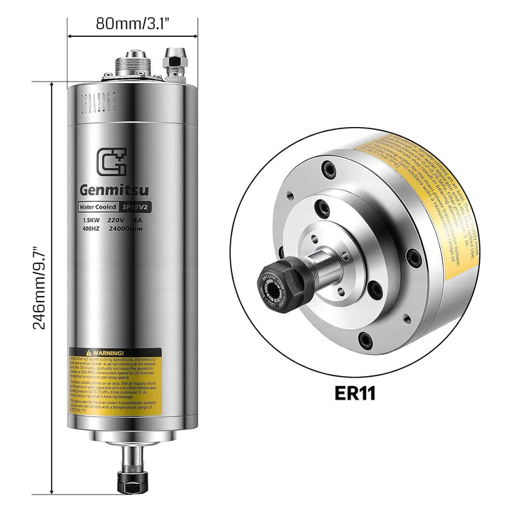 Genmitsu CNC-Spindelmotor-Kit, 1,5 kW, wassergekühlter Spindelmotor, 24.000 U/min, ER11-Spannzange m