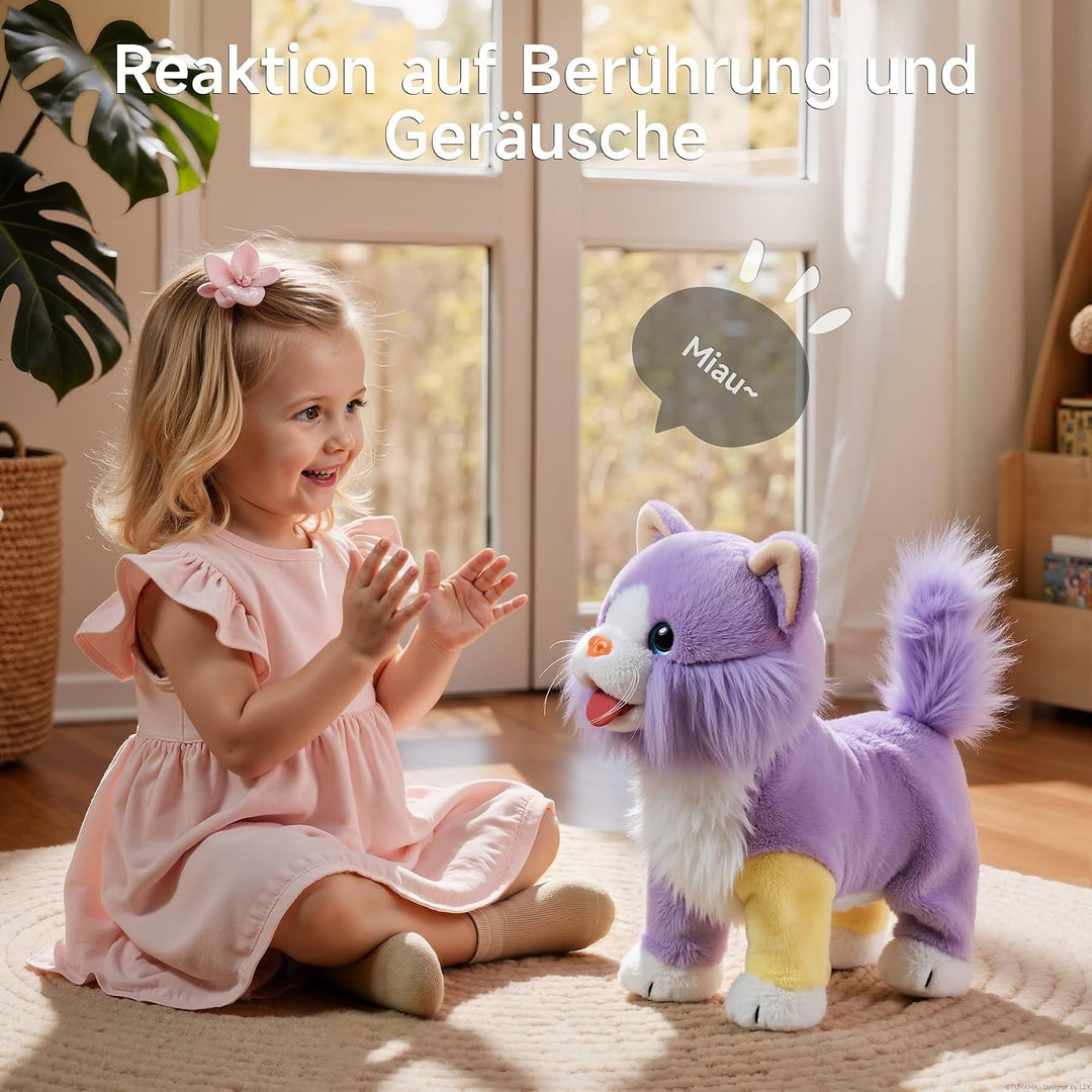 OR OR TU Spielzeug Katze die Läuft und Miaut für Kinder, Elektronische Plüschkatze mit Fernbedienung