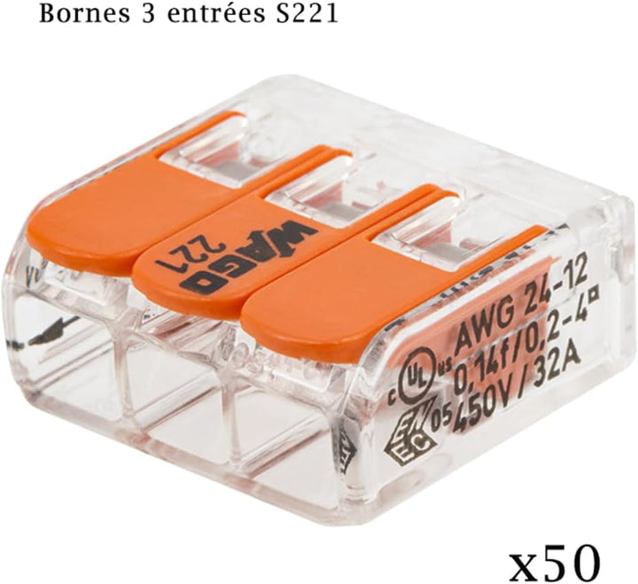 WAGO 221 Serie – 50x 3-Leiter Verbindungsklemmen in Kartonbox