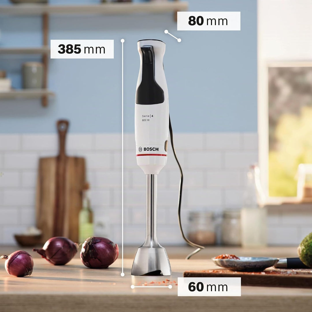 Bosch Stabmixer ErgoMaster Serie 4, einhändig bedienbar, 4 Edelstahl-Klingen, verschleissfreie Keram