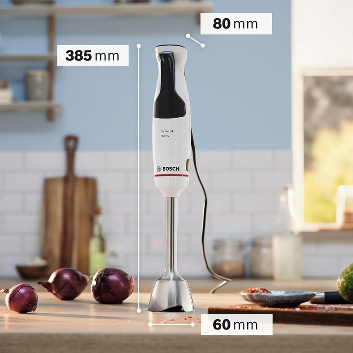 Bosch Stabmixer ErgoMaster Serie 4, einhändig bedienbar, 4 Edelstahl-Klingen, verschleissfreie Keram