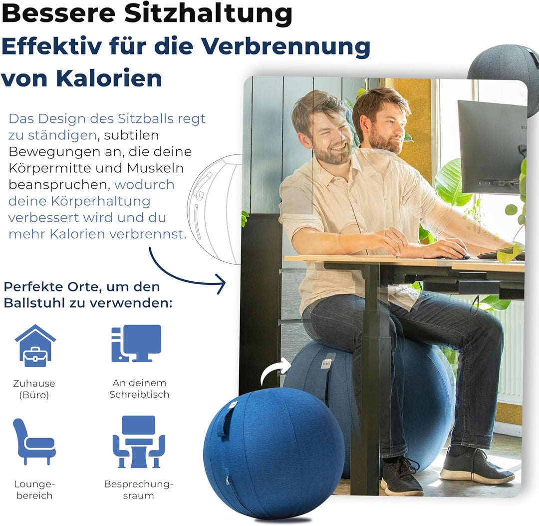 Sitzball Büro Ergonomisch 75 cm, Ergonomische Sitzmöbel für Büro und Heimbüro, Langlebiger Stoff, Gy