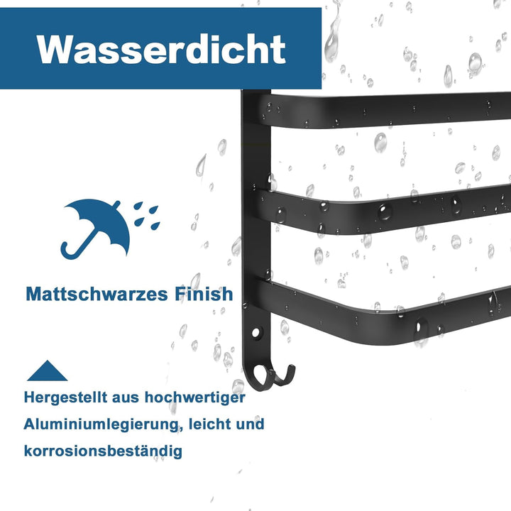 Handtuchhalter Schwarz 80cm,Handtuchhalter Ohne Bohren,Aluminium Handtuchregal Wandmontage 3-Stöckig