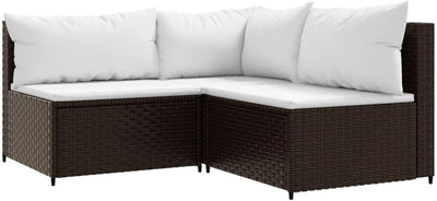 vidaXL 4-TLG. Garten-Lounge-Set mit Kissen Braun Poly Rattan Eckteil+2xMittelteil+Tisch Braun, Eckte