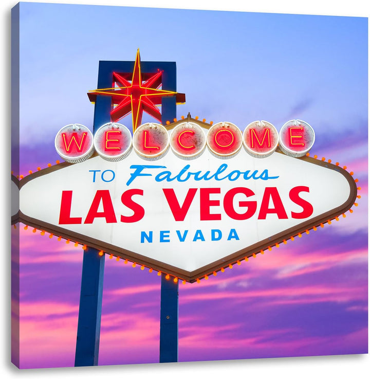 Pixxprint Las Vegas Ortsschild abends als Leinwandbild/Grösse: 70x70 cm/Wandbild/Kunstdruck/fertig b