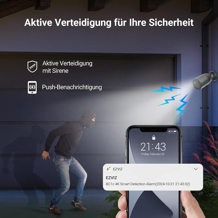 EZVIZ 4K Überwachungskamera Aussen Akku, Solar WLAN Kamera Outdoor mit 10400 mAh Akku, KI Personen-/