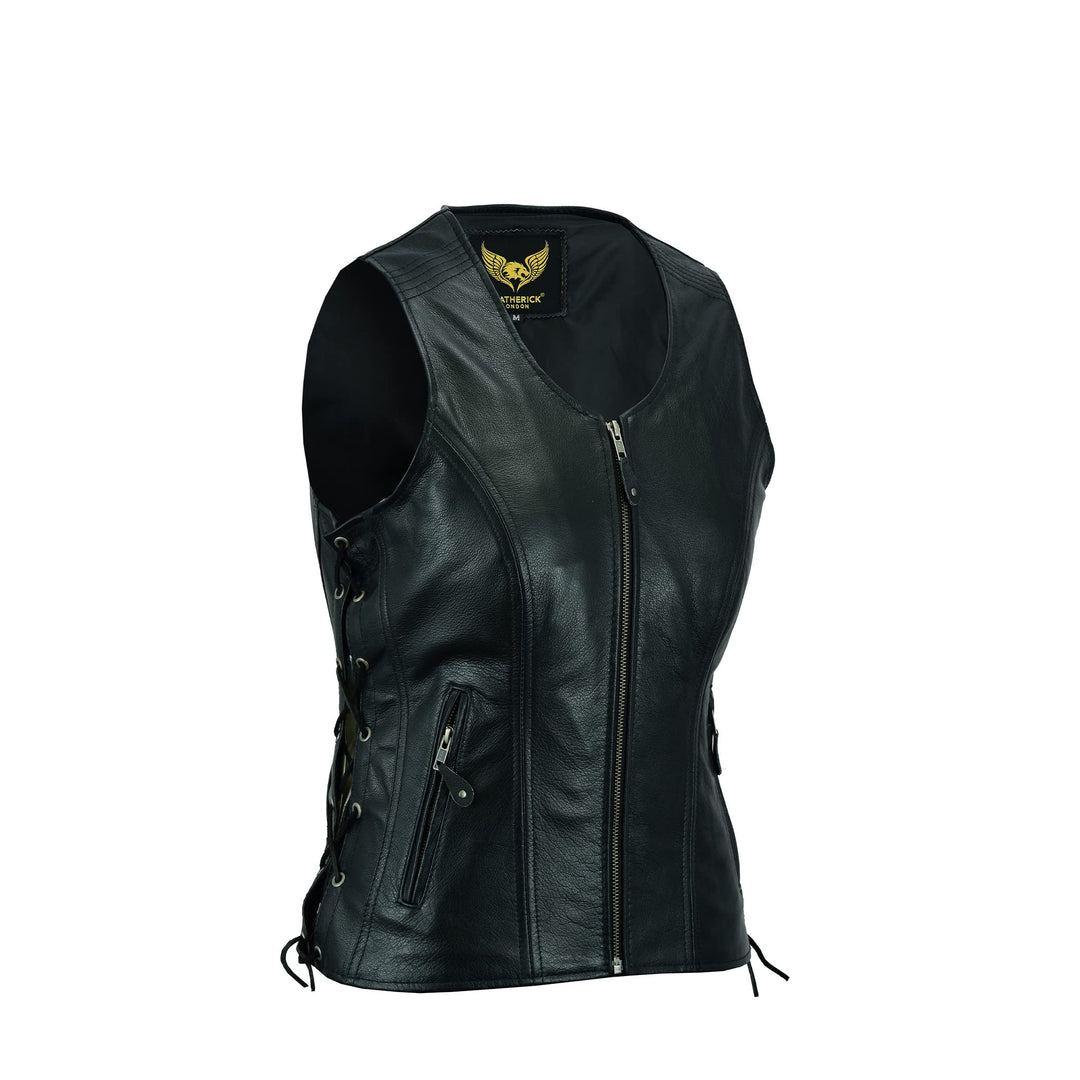 Leatherick Damen Lederweste der echte spitzenkorn-büffel Leder ärmellose jacke / weste schwarz 5XL S