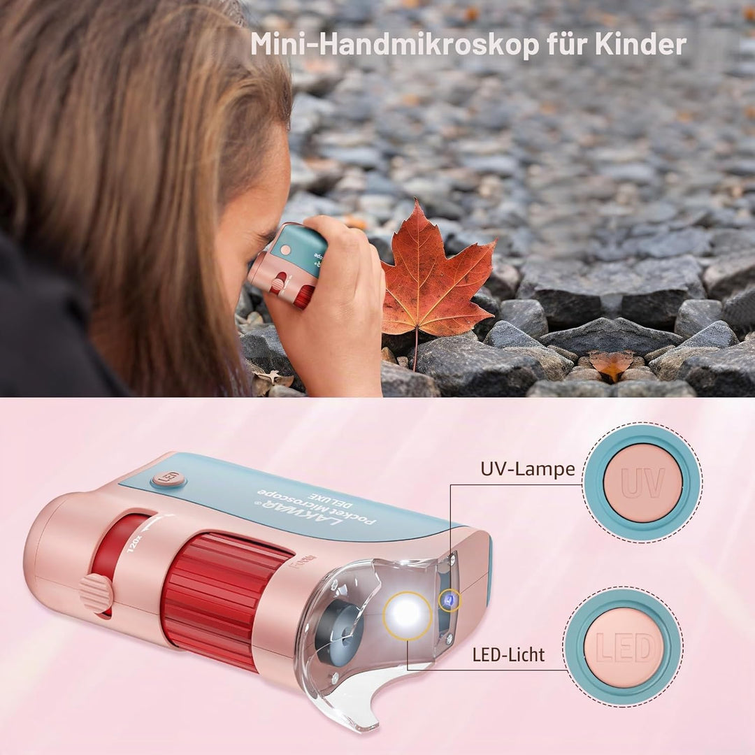 60x-120x Mini Taschen Mikroskop für Kinder Erwachsene, Tragbares Handmikroskop mit Objektträgern, Mi