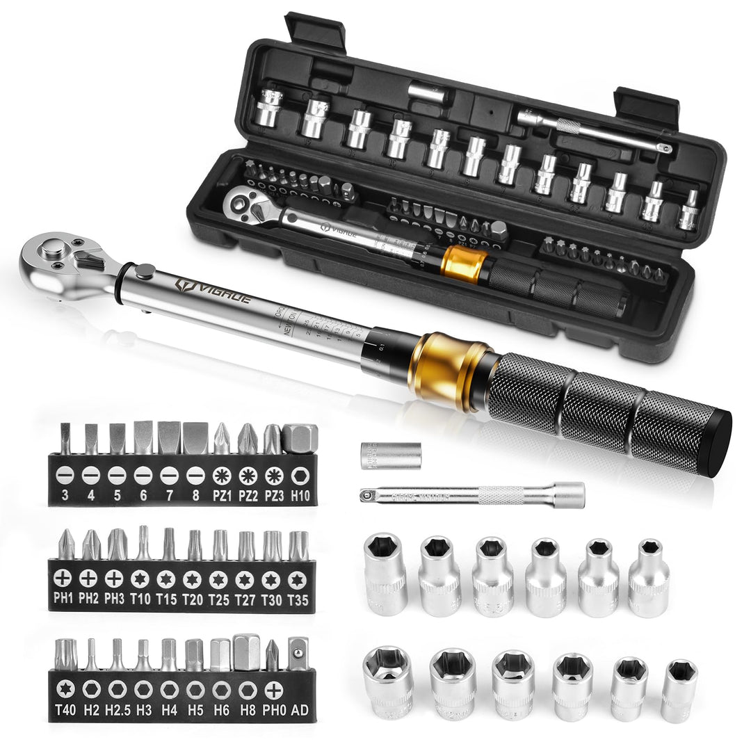 VIGRUE Drehmomentschlüssel 1/4", Drehmomentschlüssel Fahrrad Set 5–25 Nm ±4% Genauigkeit mit Verläng