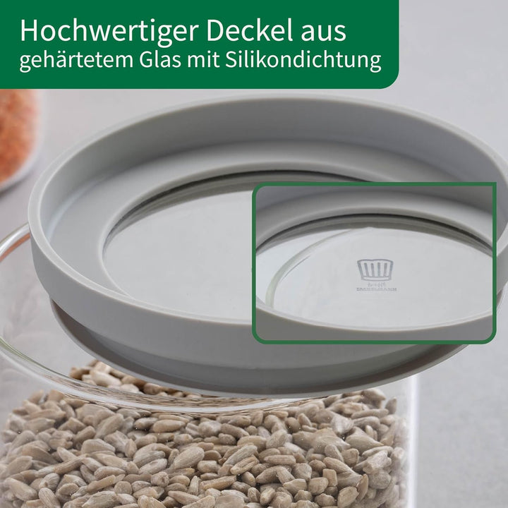 FACKELMANN Chefkoch trifft Vorratsbehälter mit Glasdeckel – 2 L, Borosilikatglas, luftdicht & stapel