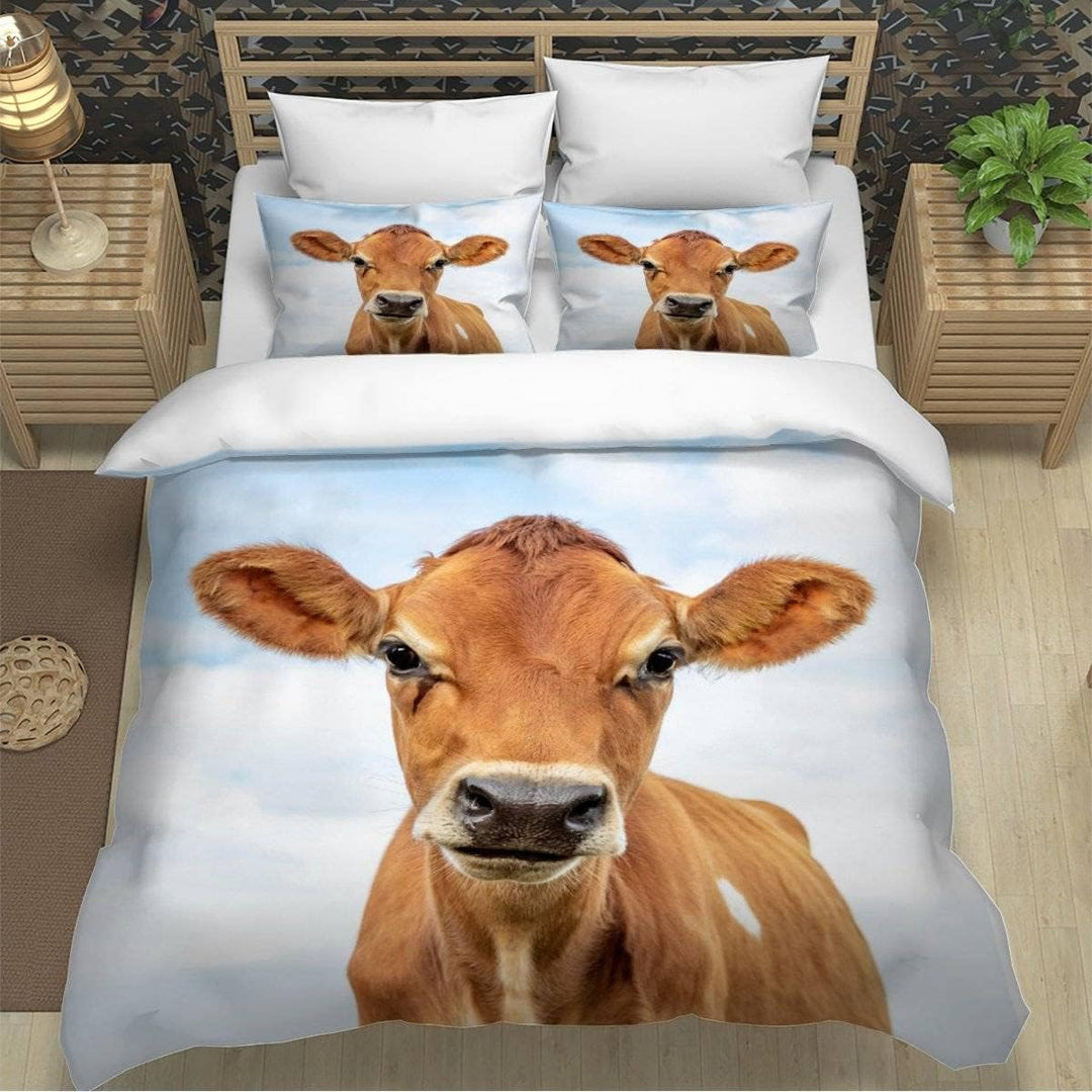 Kuh Tiere Bettwäsche 135×200 Weiche Mikrofaser 3D Druck Braune Kuh Bettbezug mit Reissverschluss Für