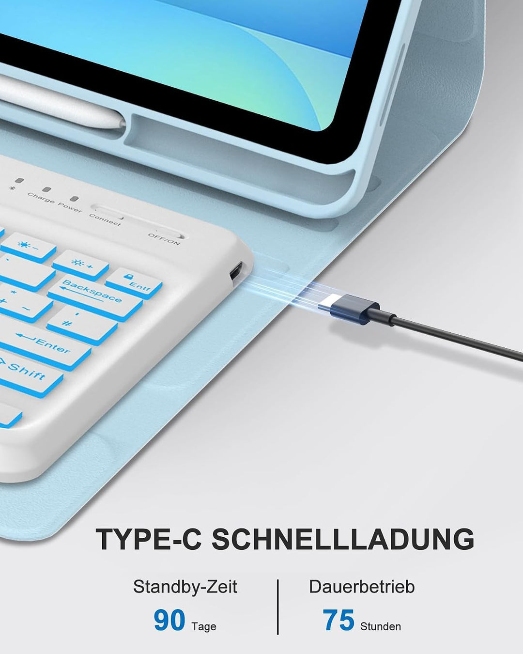 Für Tab S10 FE+ 13.1" Tastaturhülle mit Beleuchtung QWERTZ | Tastatur Hülle für Samsung Galaxy Tab S