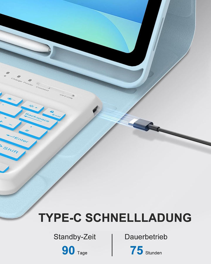Für Tab S10 FE+ 13.1" Tastaturhülle mit Beleuchtung QWERTZ | Tastatur Hülle für Samsung Galaxy Tab S