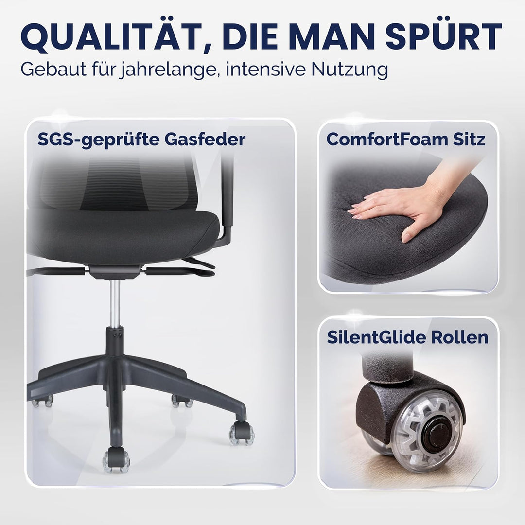 SCHEKKA® Bürostuhl Ergonomisch Testsieger - Besonders individuell Einstellbarer Schreibtischstuhl mi