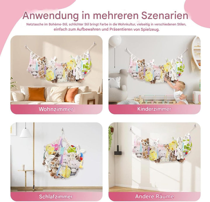 Stofftier Aufbewahrungsnetze,Boho Organizer Zimmer Deko - Plüschtier Aufbewahrungs Hängematte Mesh N