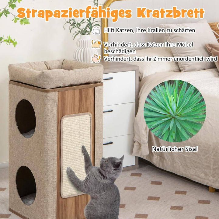 COSTWAY 3-stöckige Kratztonne Katzentonne, Kratzbaum mit Kratzbrett &amp; 3 Matten, Spieltonne für Katze