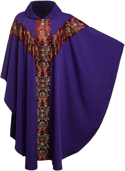 BLESSUME Priester Messgewand katholisch Stickerei Lila Kirche Vater Masse Robe Unisex, One Size Lila