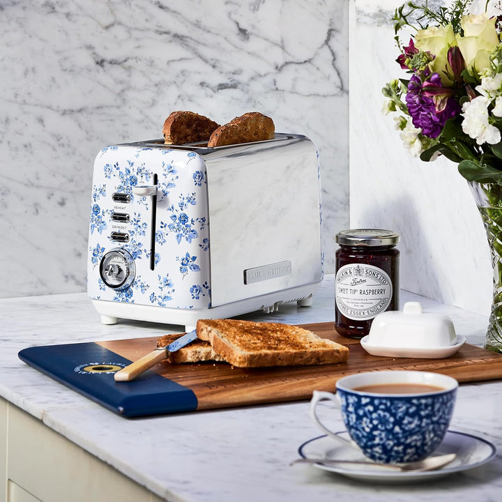 VQ Laura Ashley 2-Scheiben-Toaster mit einstellbaren Heiz-, Auftau- und Aufwärmmodi - Edelstahl Vint