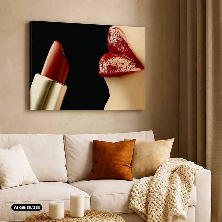 Bilder auf Leinwand 100x70cm Leinwandbild Frau rote Lippen Lippenstift Gesicht Gross Wanddeko Bild S