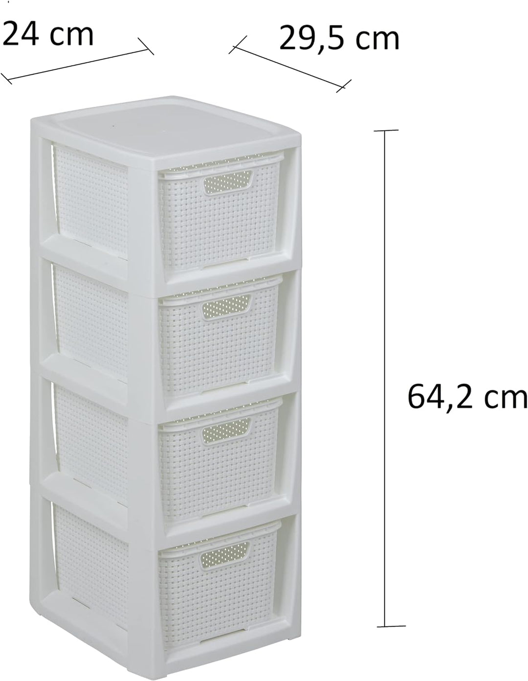 BranQ - Home essential Regal in Rattan Design, BPA-freie Kunststoff PP, Weiss, 29,5 x 24 x 64,2 cm,