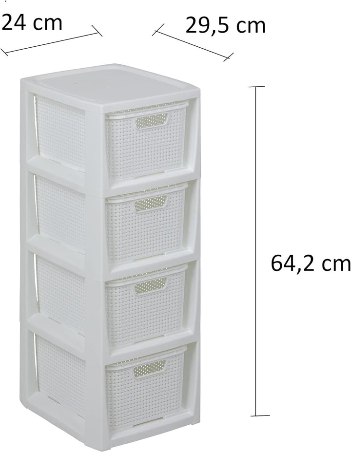 BranQ - Home essential Regal in Rattan Design, BPA-freie Kunststoff PP, Weiss, 29,5 x 24 x 64,2 cm,