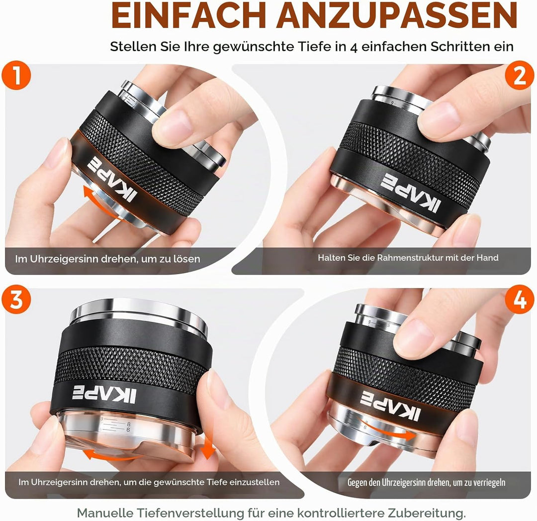 IKAPE Coffee Products, 58mm Kaffeeverteiler &amp; Handstampfer, Espresso-Verteiler mit Einstellbarer Tie