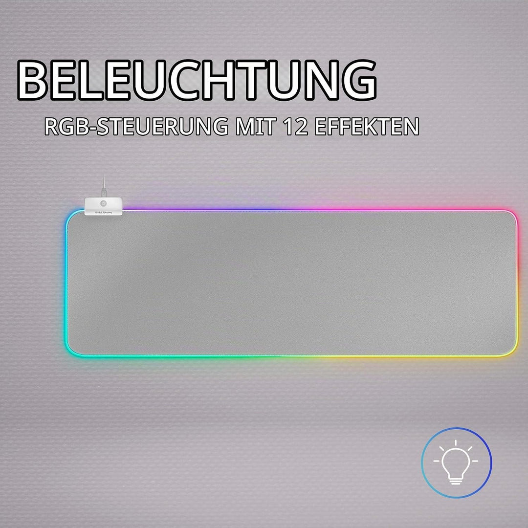 Mars Gaming MMPRGB2S, XXL Mauspad, RGB 12-Modi, 2 USB 2.0, Weiss-Silber, MMPRGB2S