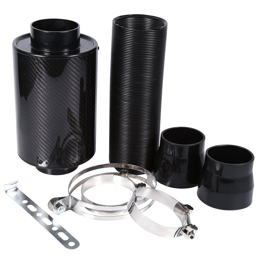 Kalten Lufteinlass Kit Kohlefaser Sportluftfilter Auto Luftfilter Intake Flow Hose Pipe, 3"