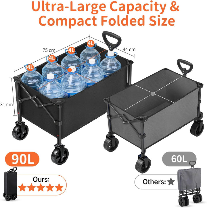 BELEEV Bollerwagen Faltbar mit Getränkehalter 90L Bis 100KG, Faltbarer Bollerwagen Kinder, Gartenkar